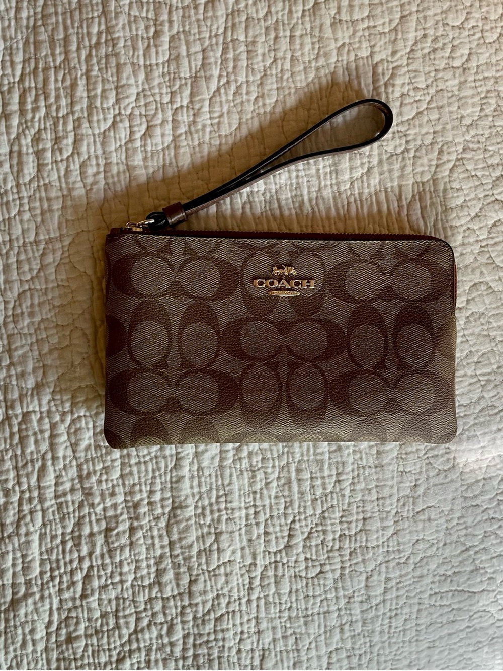 COACH Large Brown Signature Wristlet Wallet